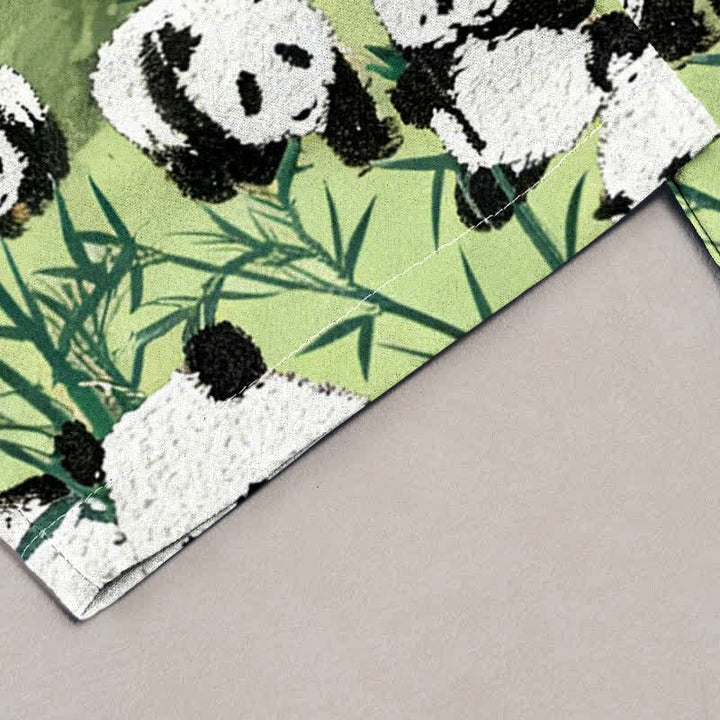 Buddha Stones Pantalones de mujer de algodón con estampado de pandas y bambú, cintura elástica y bolsillos. - image 1