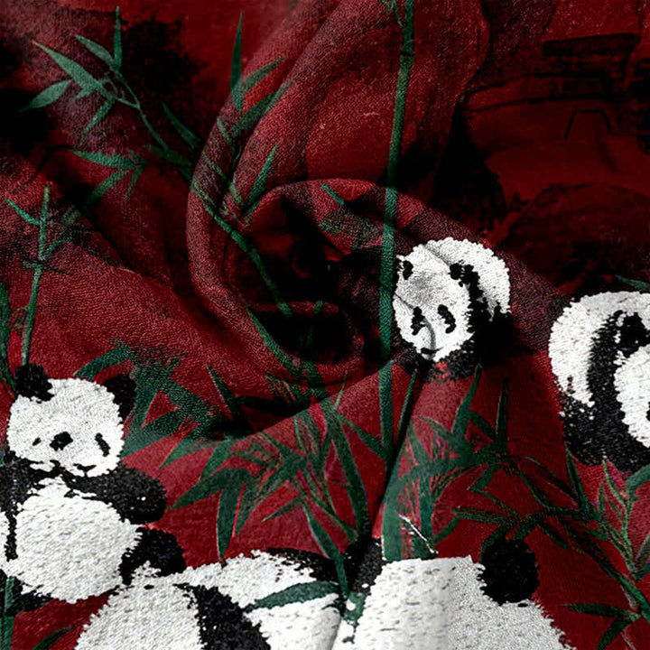 Buddha Stones Pantalones de mujer de algodón con estampado de pandas y bambú, cintura elástica y bolsillos. - image 5