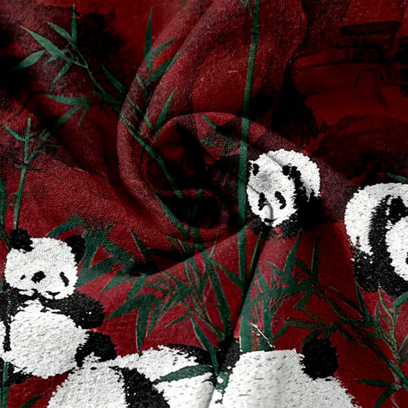 Buddha Stones Pantalones de mujer de algodón con estampado de pandas y bambú, cintura elástica y bolsillos. - image 5