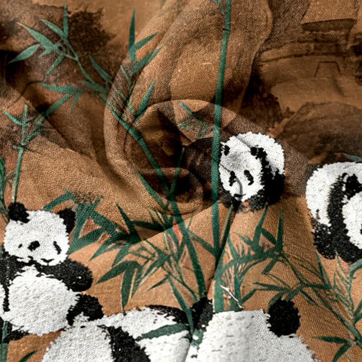 Buddha Stones Pantalones de mujer de algodón con estampado de pandas y bambú, cintura elástica y bolsillos. - image 8