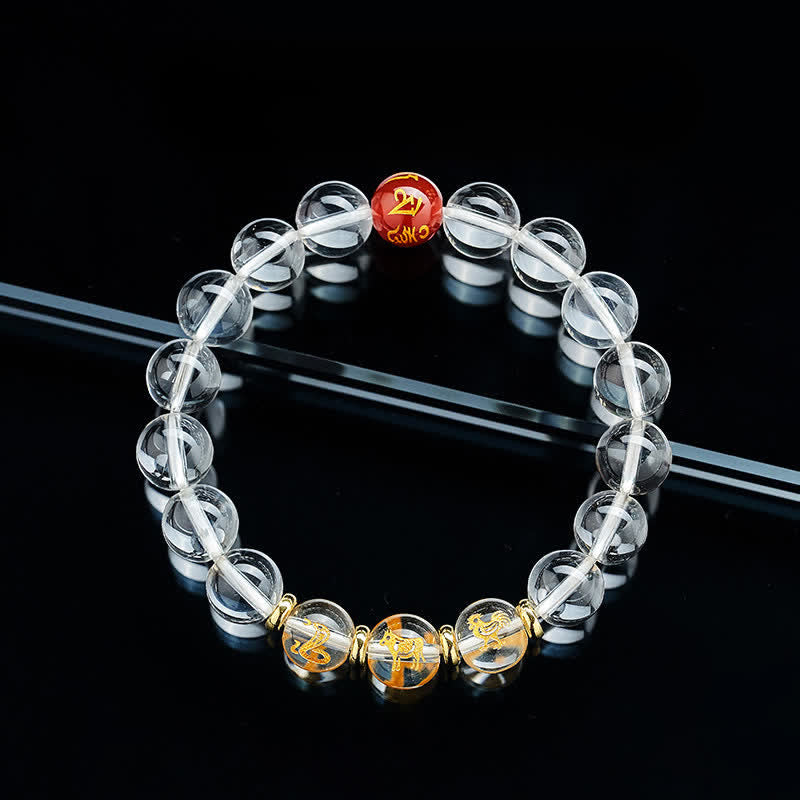 Buddha Stones Pulsera de cuarzo transparente con signos del zodiaco chino para la sanación - image 16