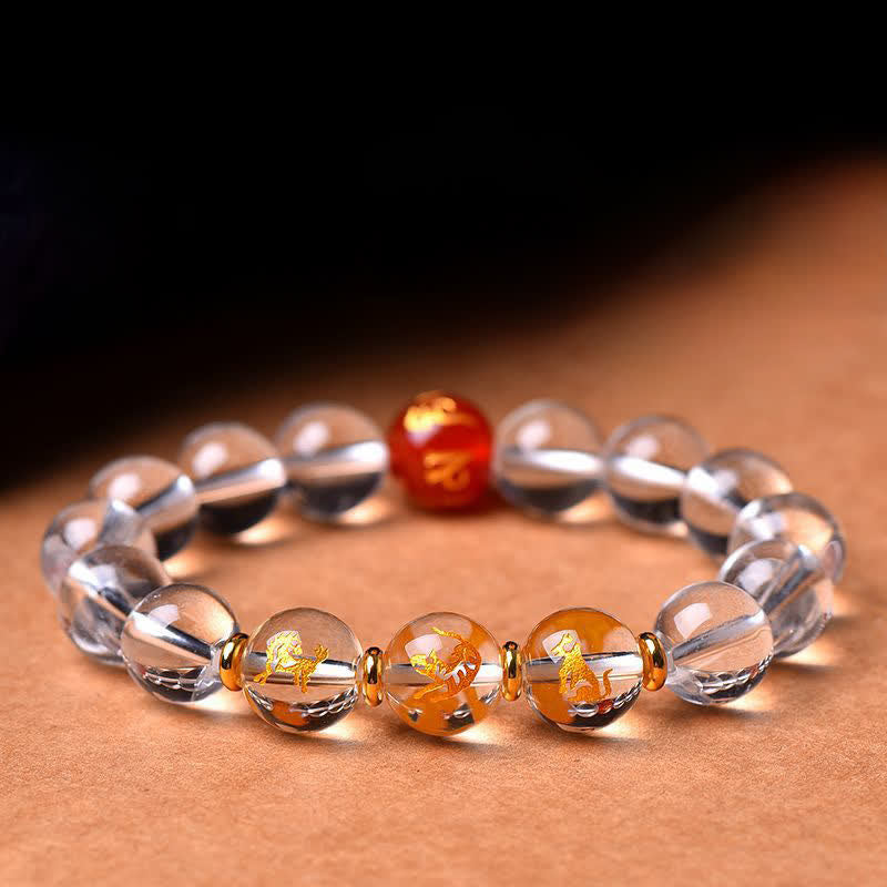 Buddha Stones Pulsera de cuarzo transparente con signos del zodiaco chino para la sanación - image 0