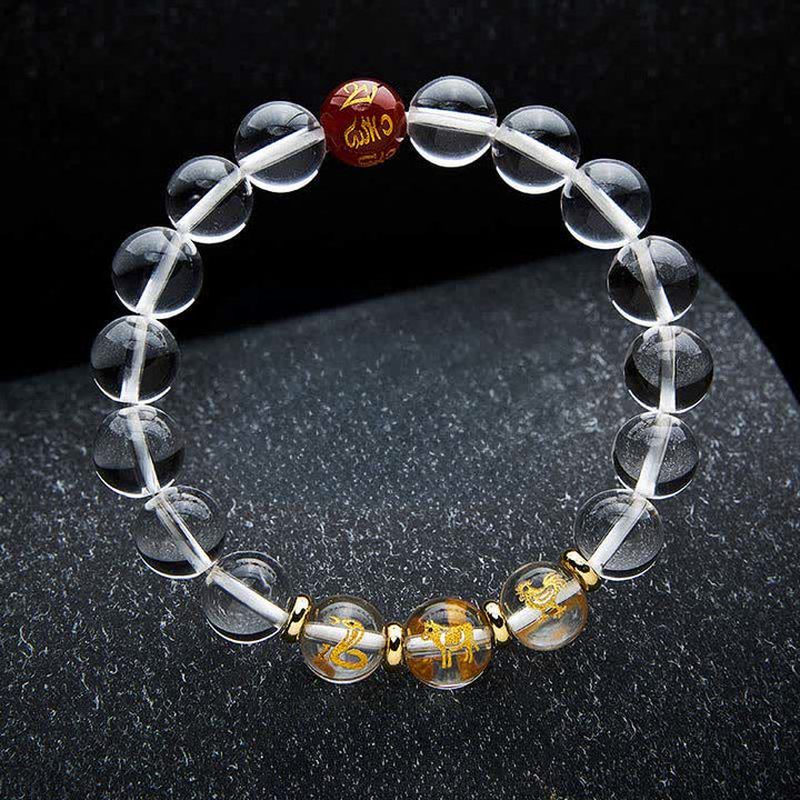 Buddha Stones Pulsera de cuarzo transparente con signos del zodiaco chino para la sanación - image 14