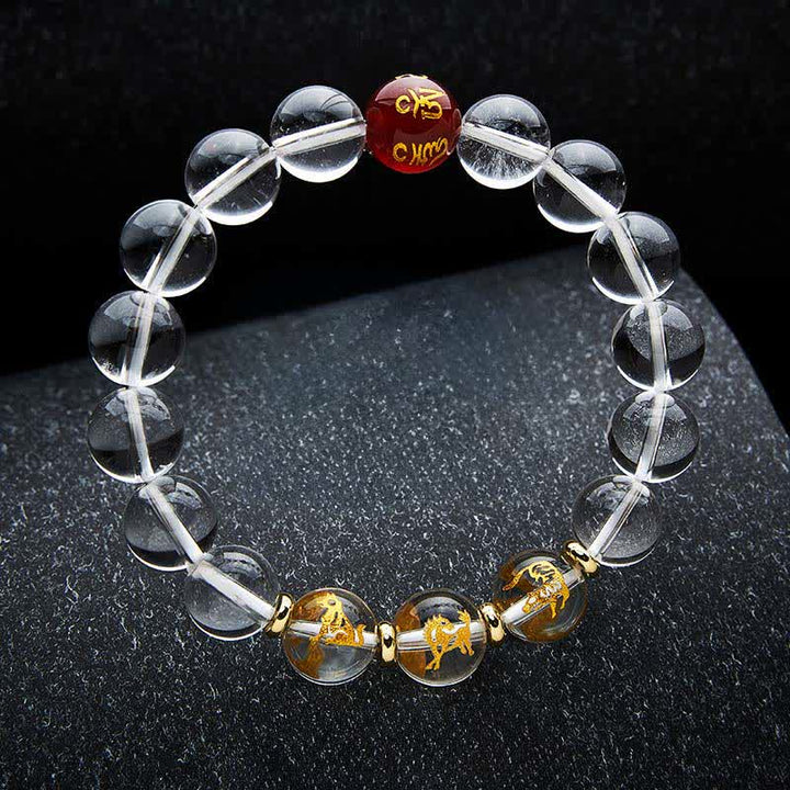 Buddha Stones Pulsera de cuarzo transparente con signos del zodiaco chino para la sanación - Perro caballo tigre - Cuentas de 12 mm (circunferencia de la muñeca: 17–18 cm) - image 3
