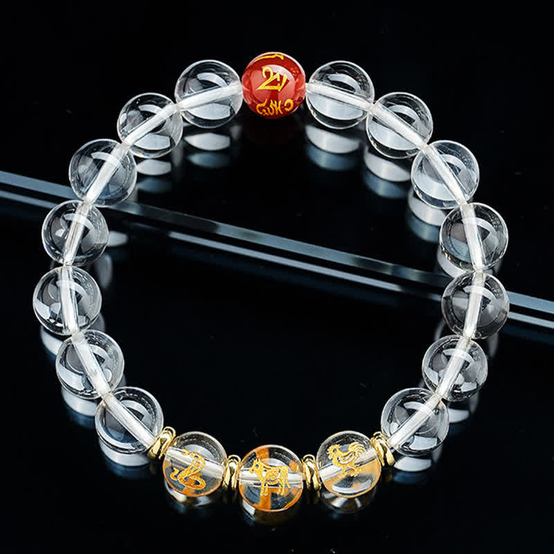 Buddha Stones Pulsera de cuarzo transparente con signos del zodiaco chino para la sanación - image 17