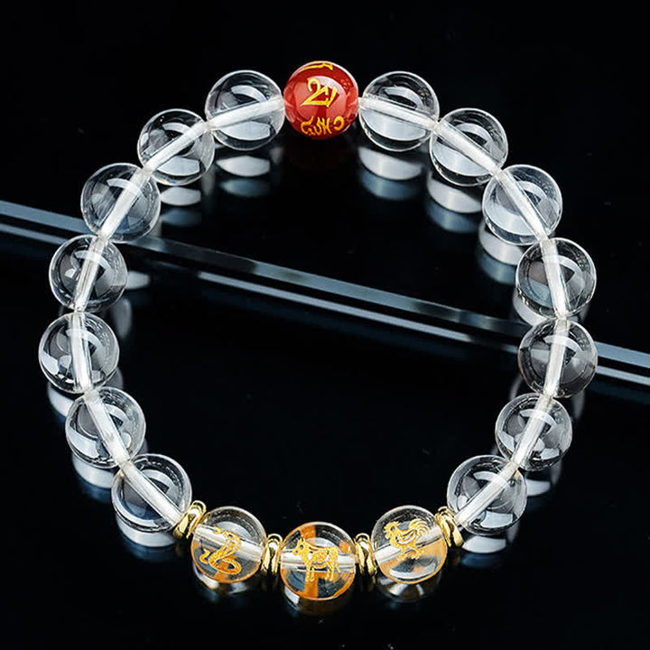 Buddha Stones Pulsera de cuarzo transparente con signos del zodiaco chino para la sanación - image 17