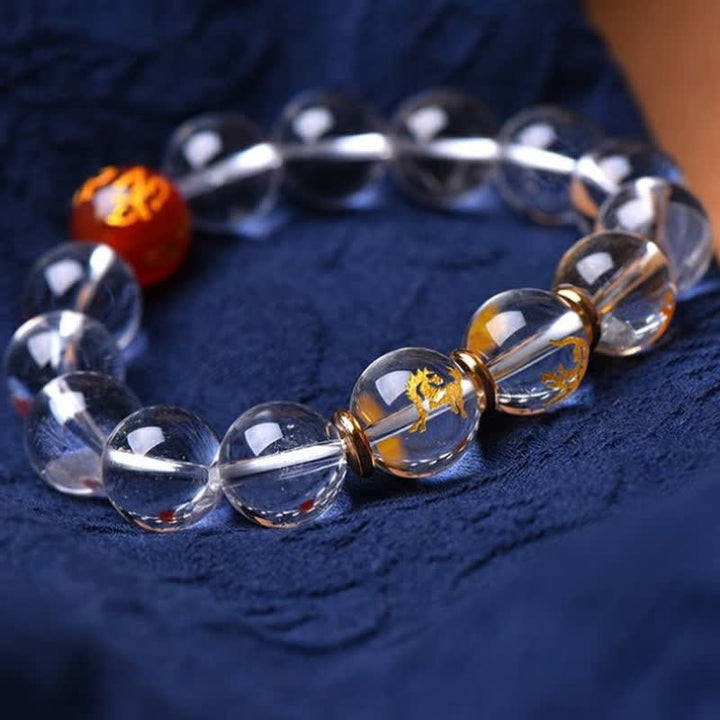 Buddha Stones Pulsera de cuarzo transparente con signos del zodiaco chino para la sanación - image 5