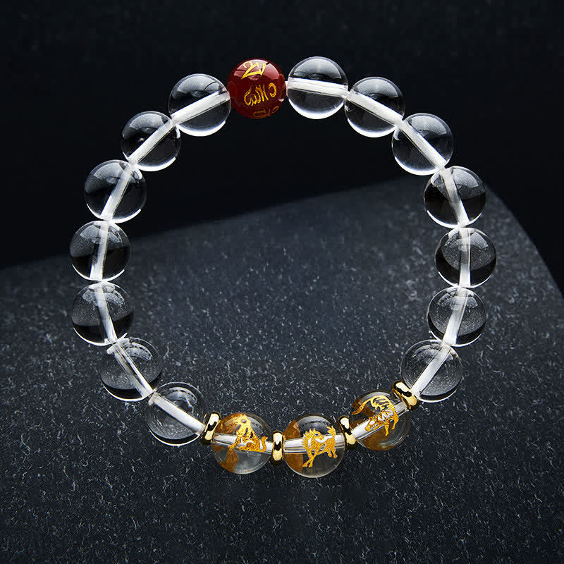 Buddha Stones Pulsera de cuarzo transparente con signos del zodiaco chino para la sanación - Perro caballo tigre - Cuentas de 10 mm (circunferencia de la muñeca: 16-17 cm) - image 2