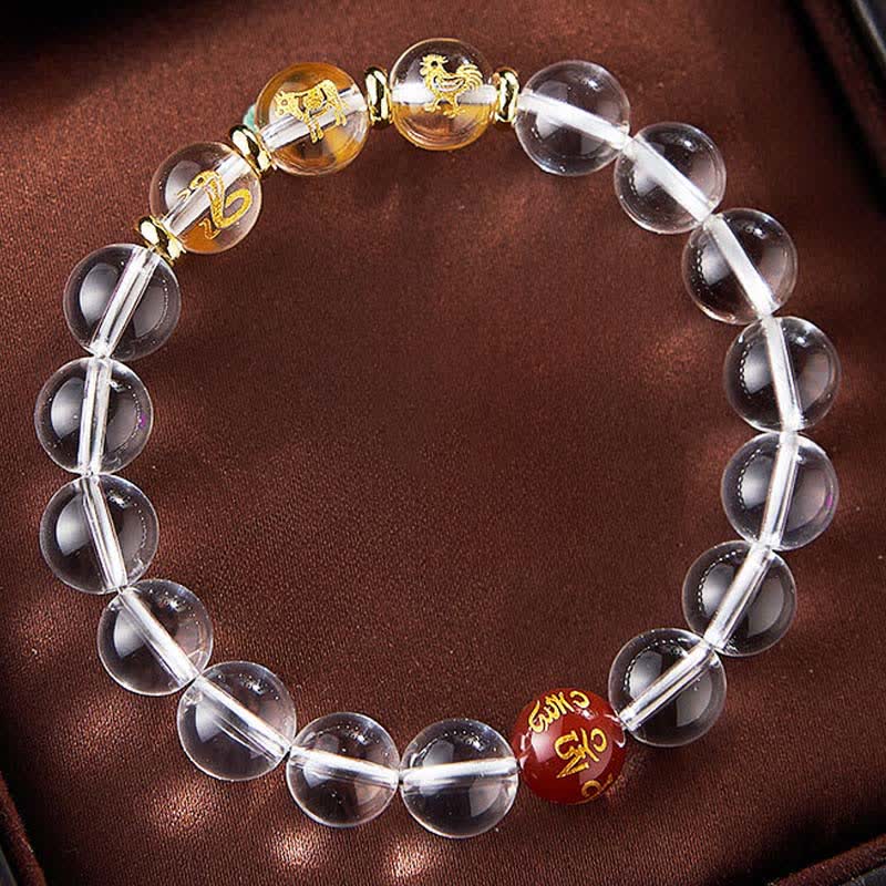 Buddha Stones Pulsera de cuarzo transparente con signos del zodiaco chino para la sanación - image 13