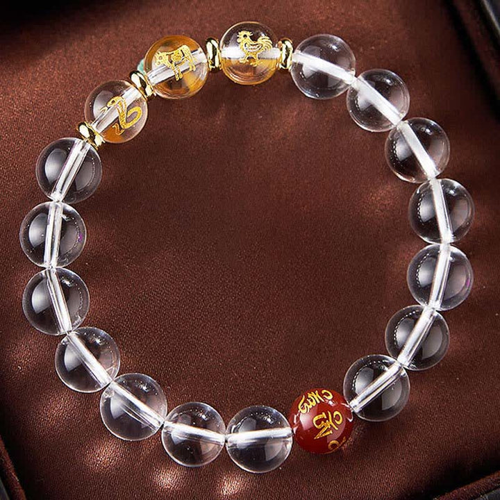 Buddha Stones Pulsera de cuarzo transparente con signos del zodiaco chino para la sanación - image 13