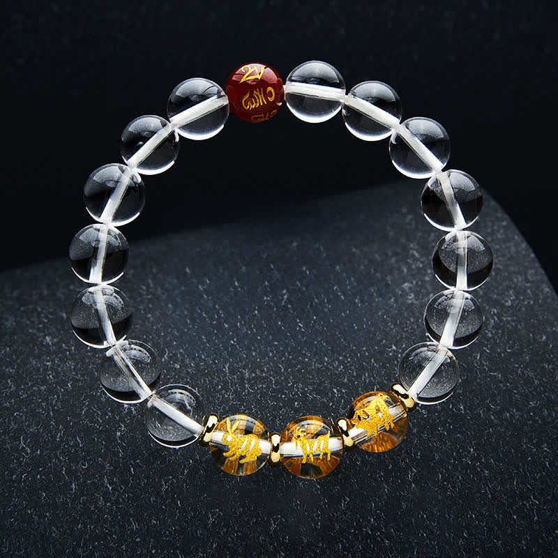 Buddha Stones Pulsera de cuarzo transparente con signos del zodiaco chino para la sanación - Conejo Cerdo Cabra - Cuentas de 10 mm (circunferencia de la muñeca: 16-17 cm) - image 9