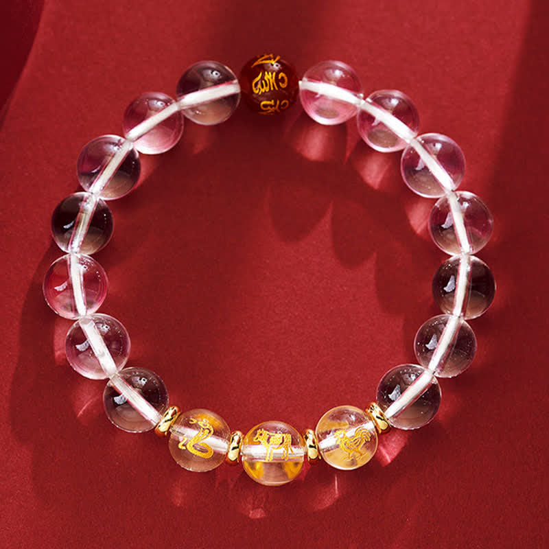 Buddha Stones Pulsera de cuarzo transparente con signos del zodiaco chino para la sanación - Serpiente Gallo Buey - Cuentas de 10 mm (circunferencia de la muñeca: 16-17 cm) - image 12