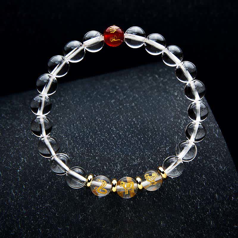 Buddha Stones Pulsera de cuarzo transparente con signos del zodiaco chino para la sanación - Serpiente Gallo Buey - Cuentas de 8 mm (circunferencia de la muñeca: 15-16 cm) - image 11
