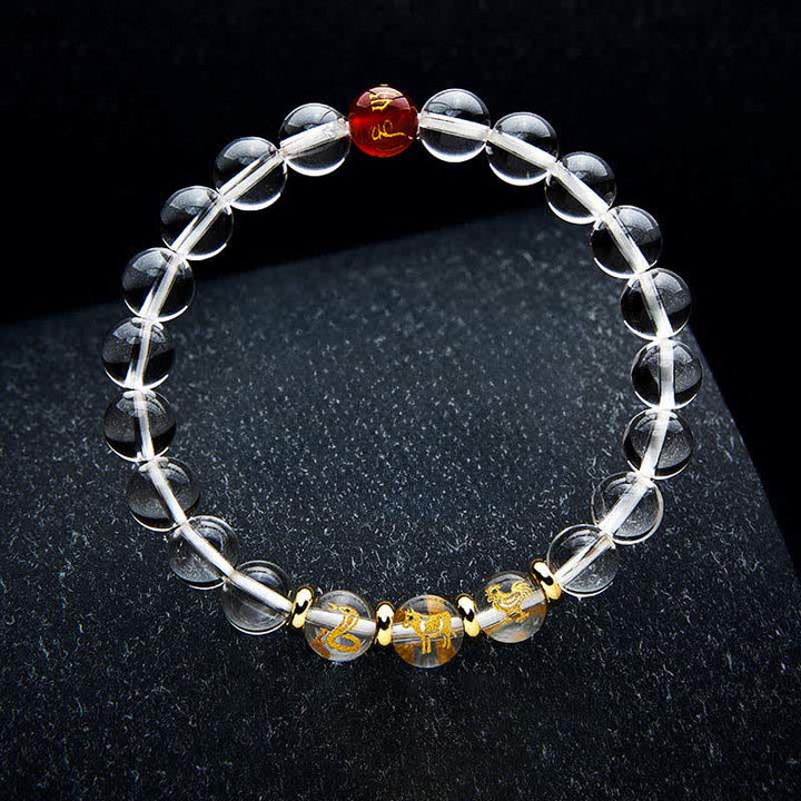 Buddha Stones Pulsera de cuarzo transparente con signos del zodiaco chino para la sanación - Serpiente Gallo Buey - Cuentas de 8 mm (circunferencia de la muñeca: 15-16 cm) - image 11
