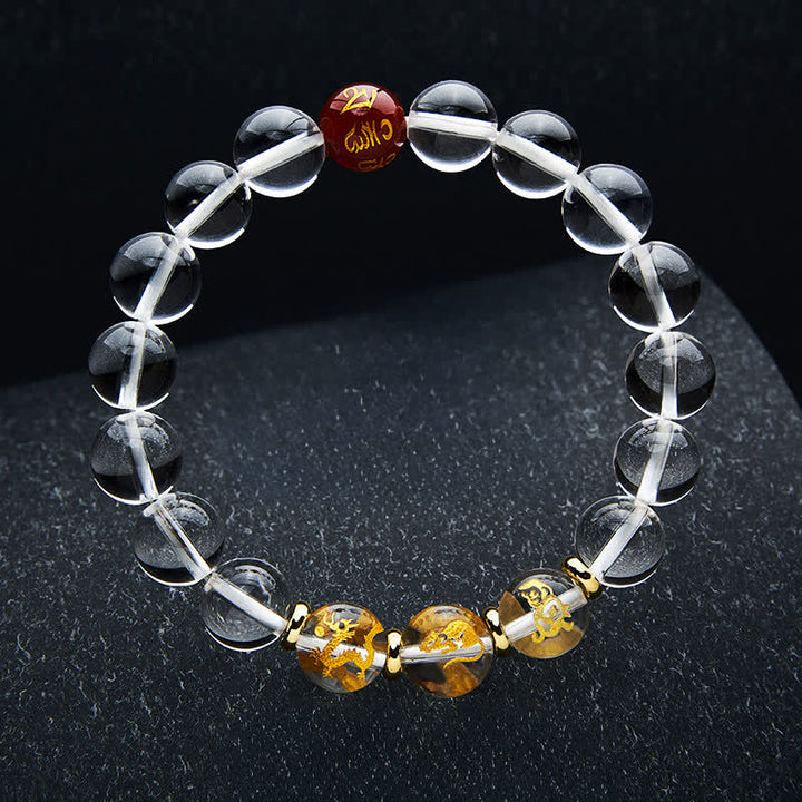 Buddha Stones Pulsera de cuarzo transparente con signos del zodiaco chino para la sanación - Rata Dragón Mono - Cuentas de 10 mm (circunferencia de la muñeca: 16-17 cm) - image 19