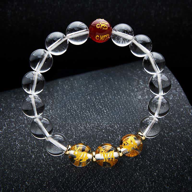 Buddha Stones Pulsera de cuarzo transparente con signos del zodiaco chino para la sanación - Conejo Cerdo Cabra - Cuentas de 12 mm (circunferencia de la muñeca: 17–18 cm) - image 10