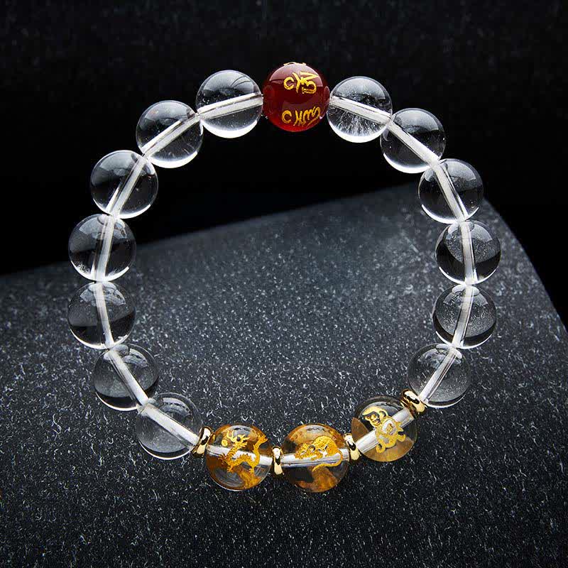 Buddha Stones Pulsera de cuarzo transparente con signos del zodiaco chino para la sanación - Rata Dragón Mono - Cuentas de 12 mm (circunferencia de la muñeca: 17–18 cm) - image 20