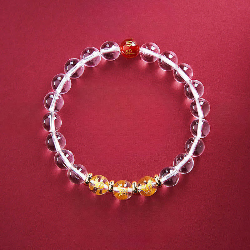 Buddha Stones Pulsera de cuarzo transparente con signos del zodiaco chino para la sanación - Conejo Cerdo Cabra - Cuentas de 8 mm (circunferencia de la muñeca: 15-16 cm) - image 7