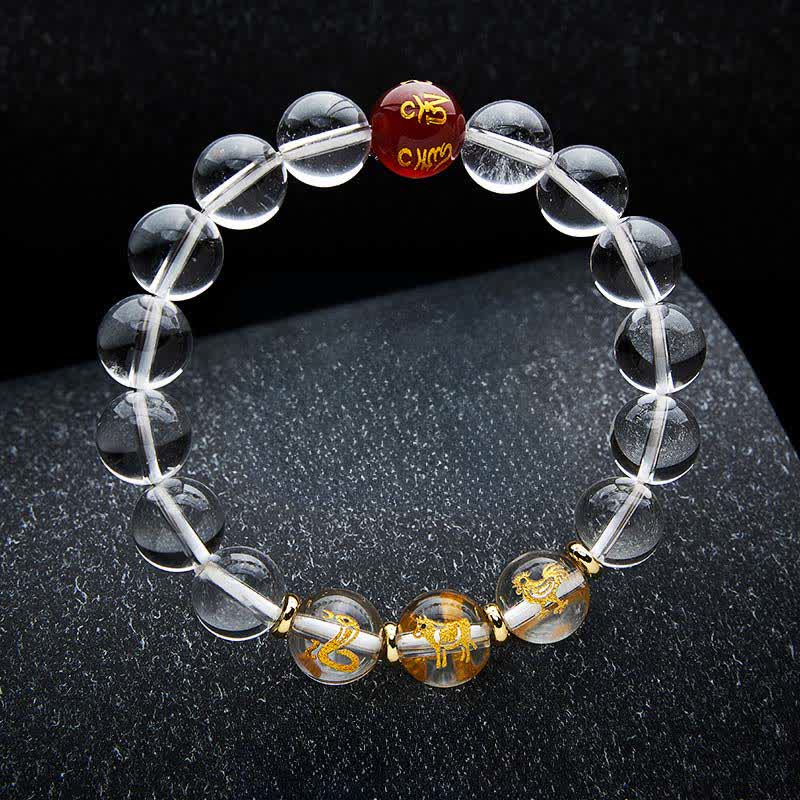 Buddha Stones Pulsera de cuarzo transparente con signos del zodiaco chino para la sanación - Serpiente Gallo Buey - Cuentas de 12 mm (circunferencia de la muñeca: 17–18 cm) - image 18