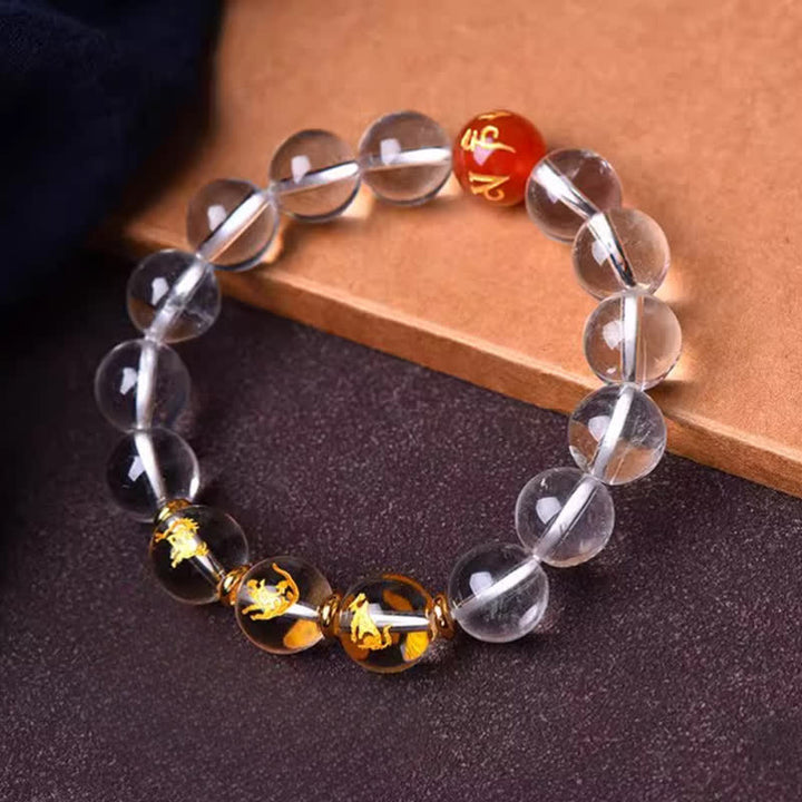 Buddha Stones Pulsera de cuarzo transparente con signos del zodiaco chino para la sanación - image 4