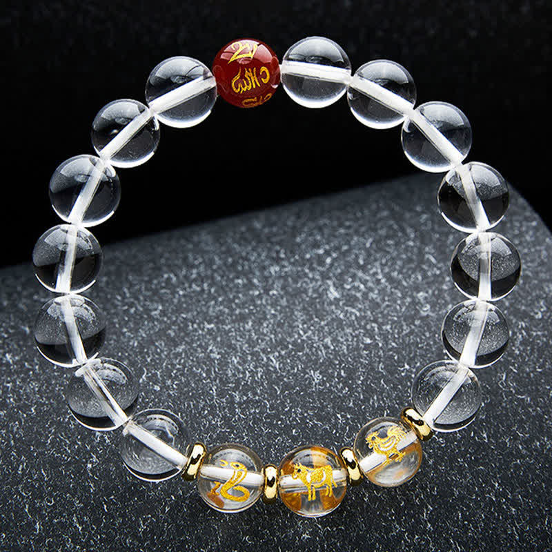 Buddha Stones Pulsera de cuarzo transparente con signos del zodiaco chino para la sanación - image 15