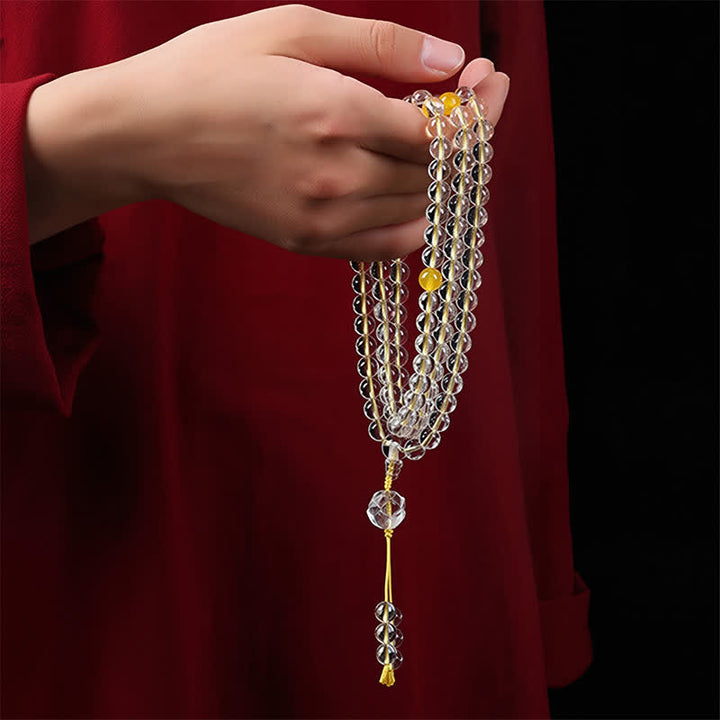 Buddha Stones Mala de iluminación Liuli Lotus de 108 cuentas redondas - image 11