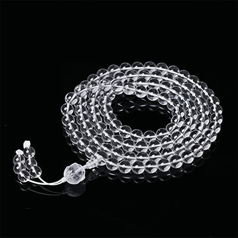 Buddha Stones Mala de iluminación Liuli Lotus de 108 cuentas redondas - Hilo blanco - image 8