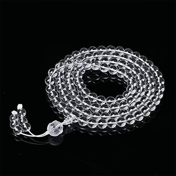 Buddha Stones Mala de iluminación Liuli Lotus de 108 cuentas redondas - Hilo blanco - image 8
