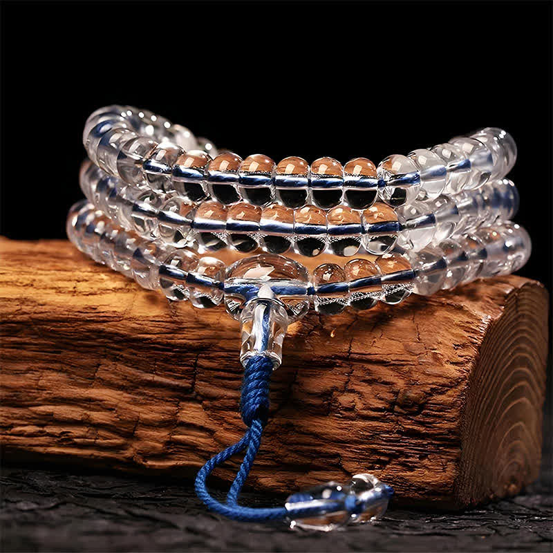 Buddha Stones Mala de sabiduría de cuerda en espiral con 108 cuentas planas Liuli - Cuerda azul - image 0