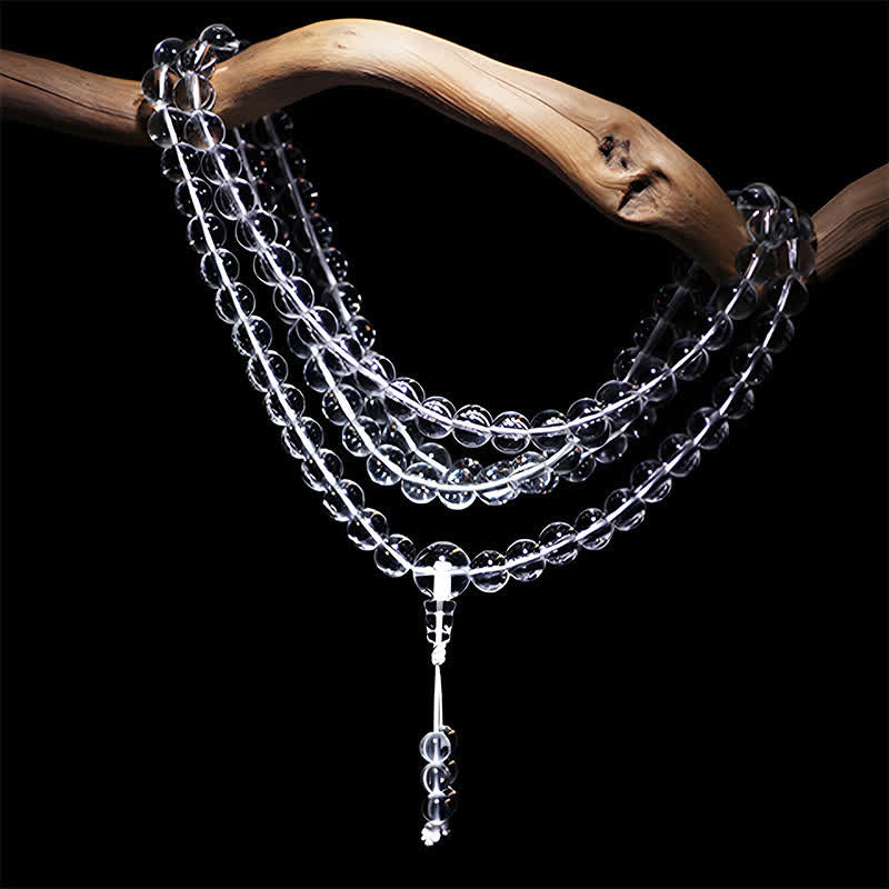 Buddha Stones Mala de protección con 108 cuentas de cuarzo transparente - image 6