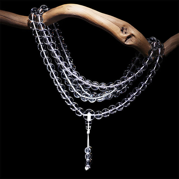Buddha Stones Mala de protección con 108 cuentas de cuarzo transparente - image 6
