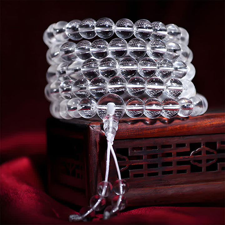 Buddha Stones Mala de protección con 108 cuentas de cuarzo transparente - image 1