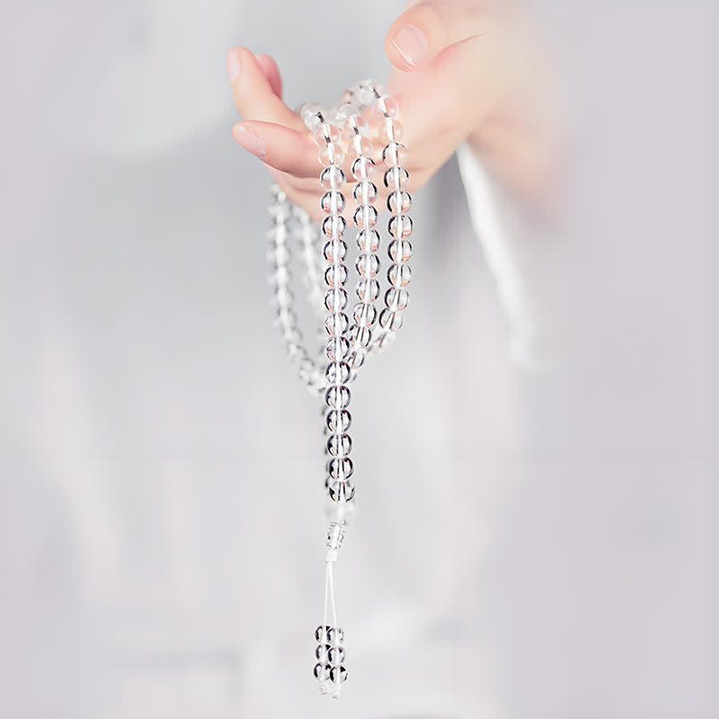 Buddha Stones Mala de protección con 108 cuentas de cuarzo transparente - image 8