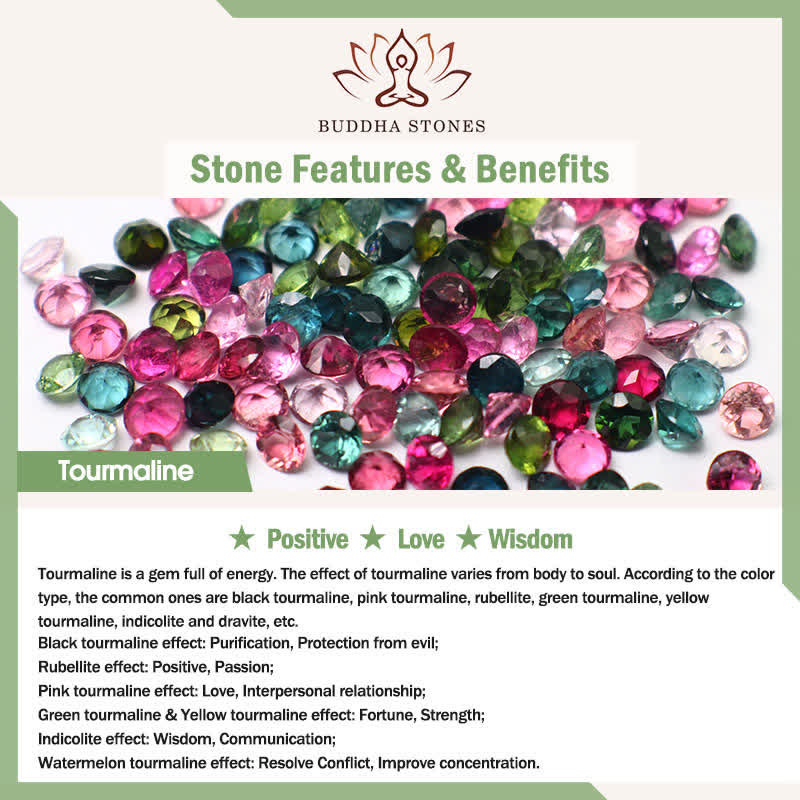 Buddha Stones Pulsera de turmalina natural de triple vuelta con positividad - image 6