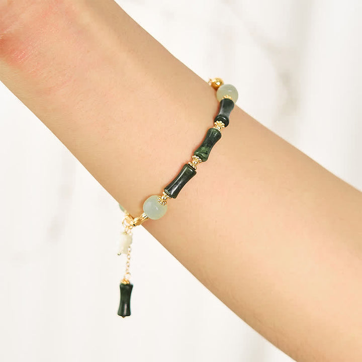 Buddha Stones Pulsera ajustable de jade hetian, peridoto, bambú y lirio del valle, símbolo de riqueza y fidelidad. - image 2