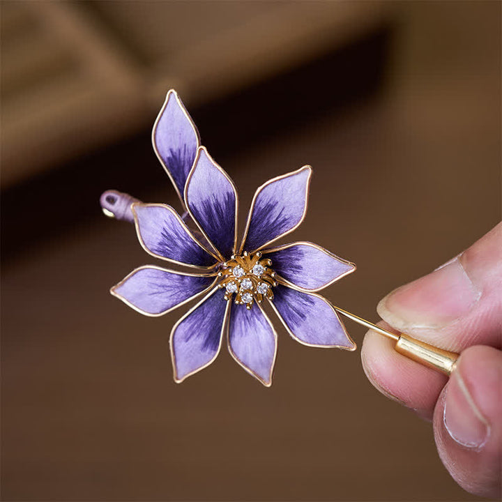 Buddha Stones Broche de flor morada con flor de terciopelo de seda artesanal - image 2