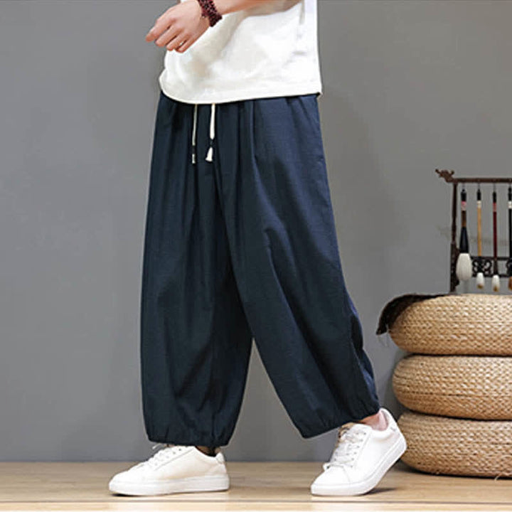 Buddha Stones Pantalones harem cortos para hombre Summer Zen con cintura elástica y puños, con bolsillos. - Marina de guerra - US/UK/AU46, EU56 (5XL) - image 0