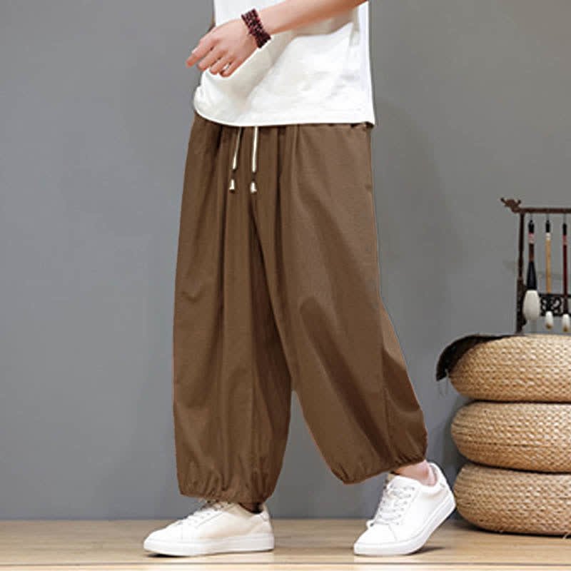 Buddha Stones Pantalones harem cortos para hombre Summer Zen con cintura elástica y puños, con bolsillos. - Marrón silla de montar - US/UK/AU46, EU56 (5XL) - image 17