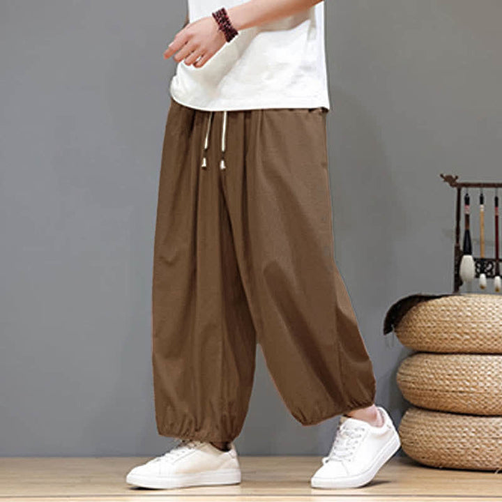 Buddha Stones Pantalones harem cortos para hombre Summer Zen con cintura elástica y puños, con bolsillos. - Marrón silla de montar - US/UK/AU46, EU56 (5XL) - image 17
