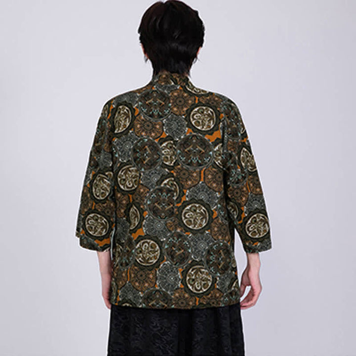 Buddha Stones Kimono de manga corta para hombre, de mezcla de lino, con estampado de hojas tropicales veraniego. - image 17