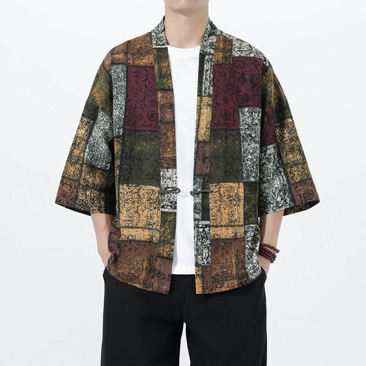 Buddha Stones Kimono de manga corta para hombre, de mezcla de lino, con estampado de hojas tropicales veraniego. - Verde oliva - US/UK/AU46, EU56 (5XL) - image 18