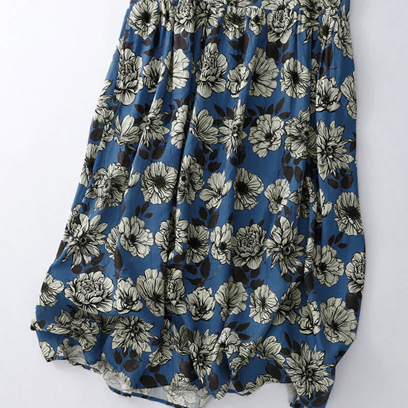 Buddha Stones Vestido de verano grande con estampado floral, cuello redondo, sin mangas, por debajo de la rodilla y bolsillos para mujer. - image 2