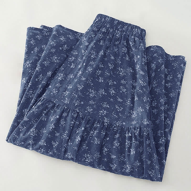 Buddha Stones Falda de mujer con cintura elástica y volantes en el bajo, con estampado floral. - image 1