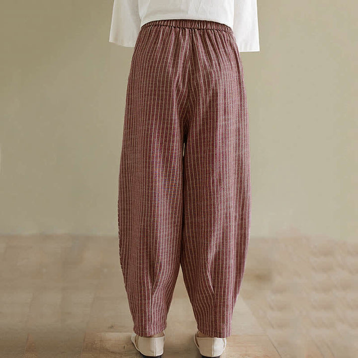 Buddha Stones Pantalones de mujer de lino y algodón a rayas, corte ajustado y bolsillos, ideales para el verano. - image 13