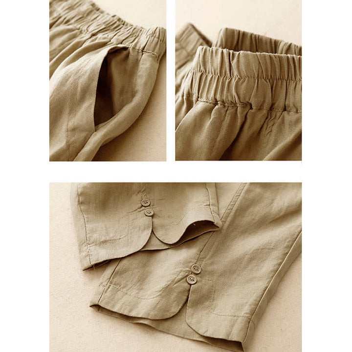 Buddha Stones Pantalones de lino de verano para mujer, de corte ajustado y con bolsillos. - image 7