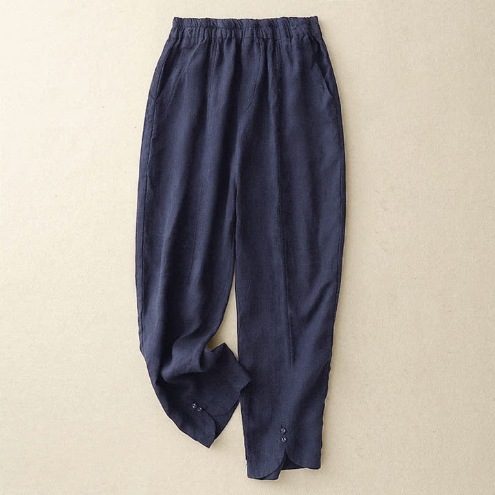 Buddha Stones Pantalones de lino de verano para mujer, de corte ajustado y con bolsillos. - Marina de guerra - US8-10，UK/AU12-14，EU40-42 (2XL) - image 16