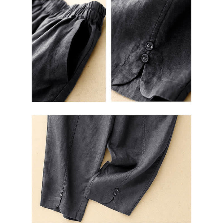 Buddha Stones Pantalones de lino de verano para mujer, de corte ajustado y con bolsillos. - image 21