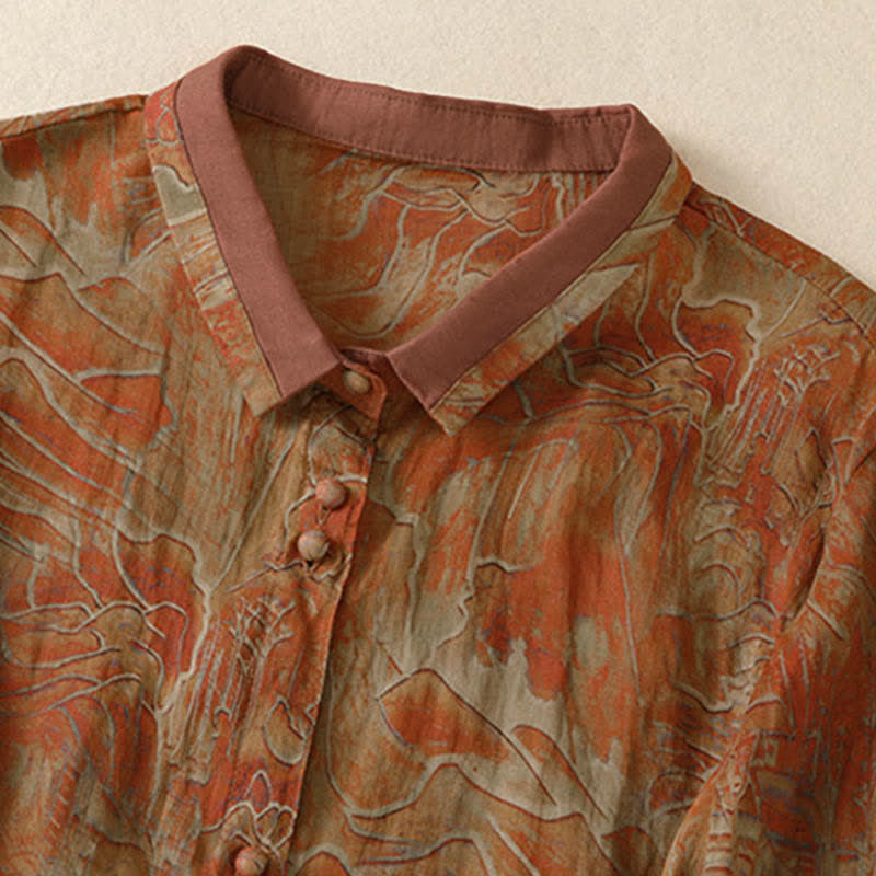 Buddha Stones Camisa de gasa de manga tres cuartos con cuello mandarín y estampado floral veraniego para mujer. - image 10