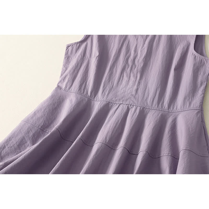 Buddha Stones Vestido midi de algodón de talle alto sin mangas con bolsillos para mujer, ideal para el verano. - image 1