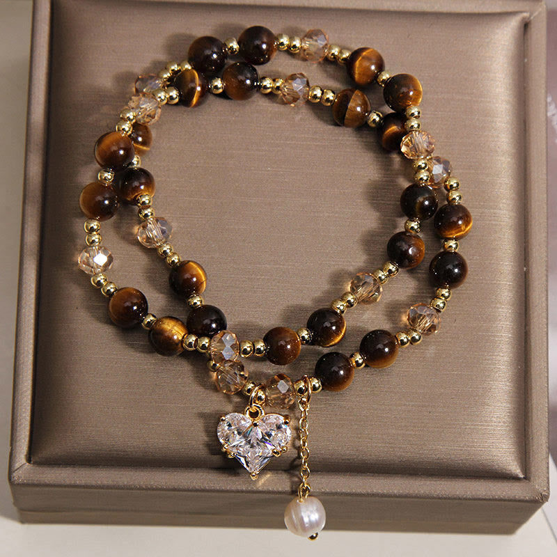 Buddha Stones Pulsera protectora de doble vuelta con forma de corazón de ojo de tigre natural - image 1